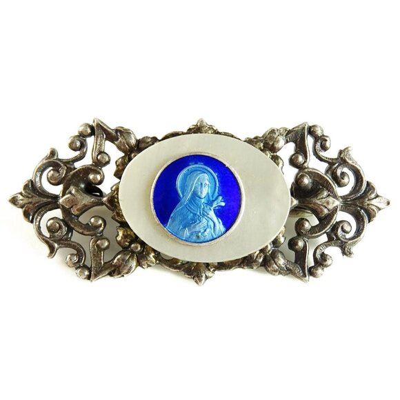 Vintage St Therese Brooch Bar Pin Lot Blue Enamel FIX Goldplated - Picture 2 of 7